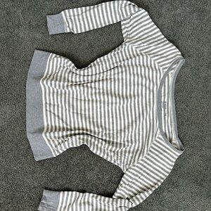 Pact Gray and White Striped Sweatshirt